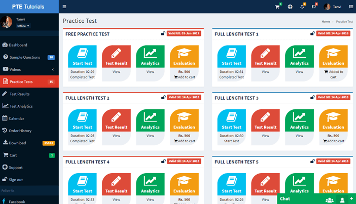 PTE DashBoard Practice Tests